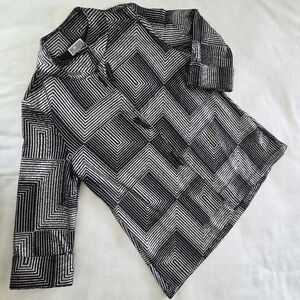 Vintage JM Collection Geometric Toggle Button Black Silver Short Sleeve Jacket M